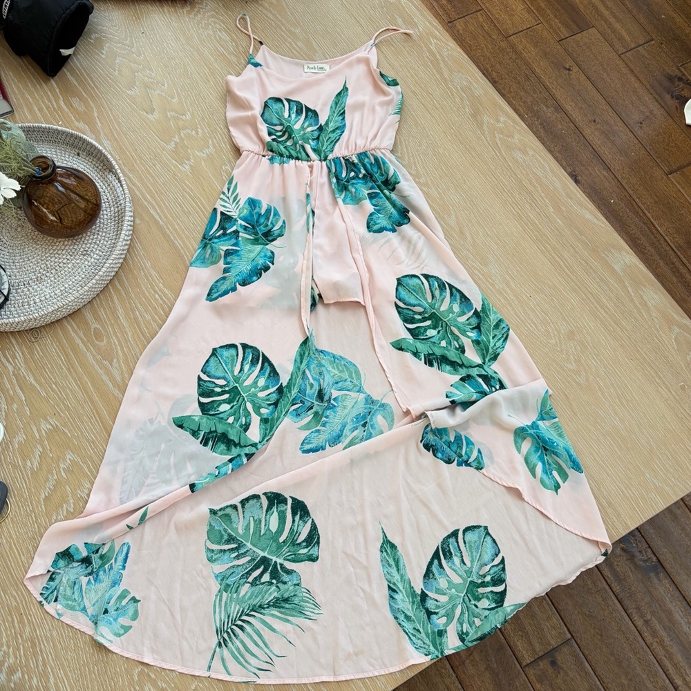 Pink Lily Leaf Print Jumpsuit in Blush and Teal